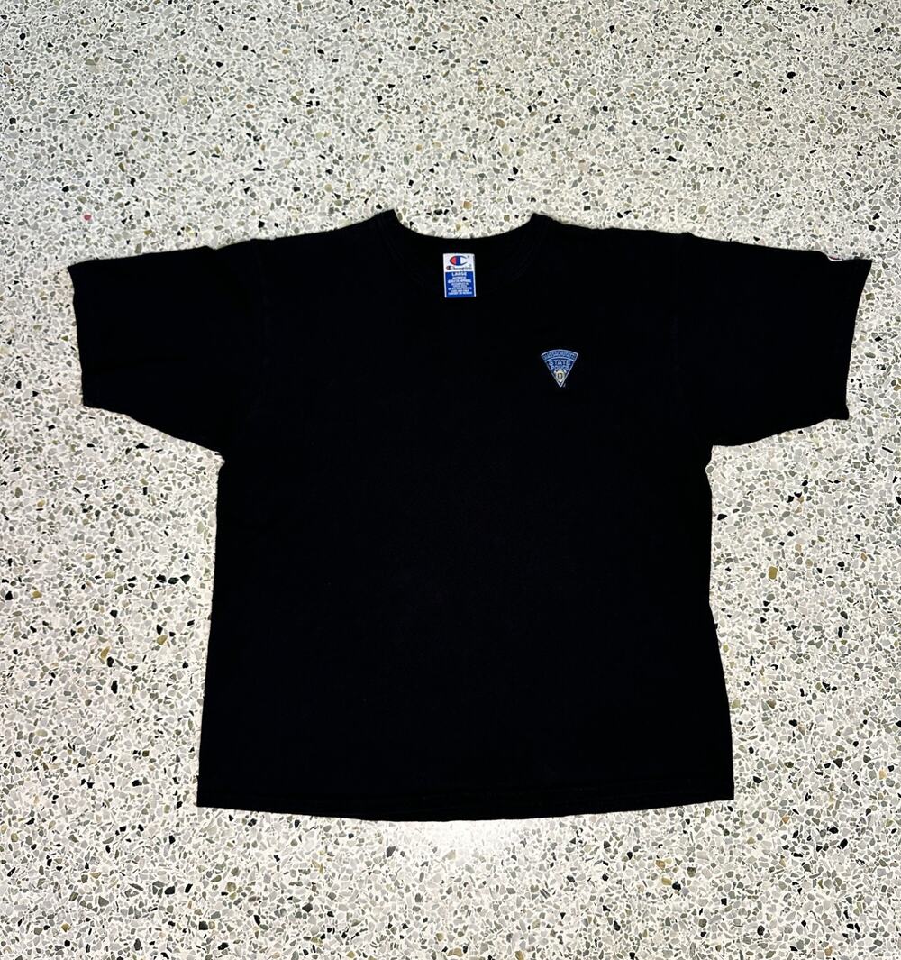 Champion Massachusetts State Police T Shirt Black Embroidered Patch Mens Large